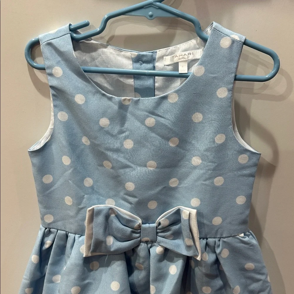 Tahari Girl Light Blue Dress with White Dots Size 5